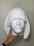 White Bunny Ear Ribbed Beanie