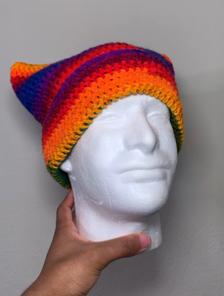 Rainbow Ombre Cat Beanie