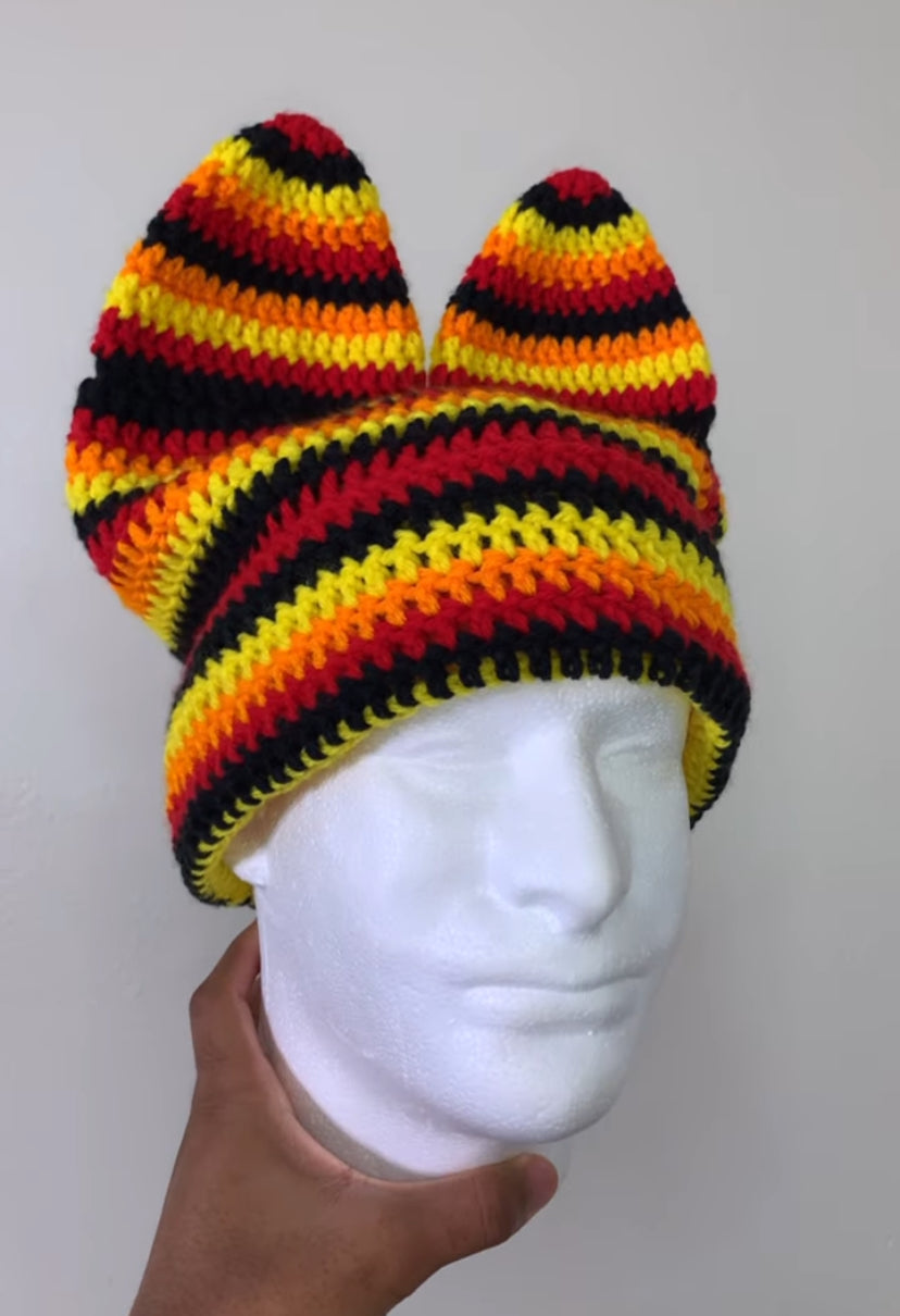 Fire Striped Cat Ear Beanie