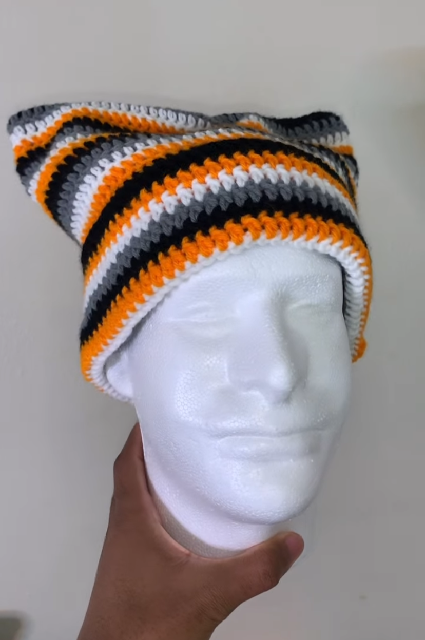 Oversized Striped Cat Beanie