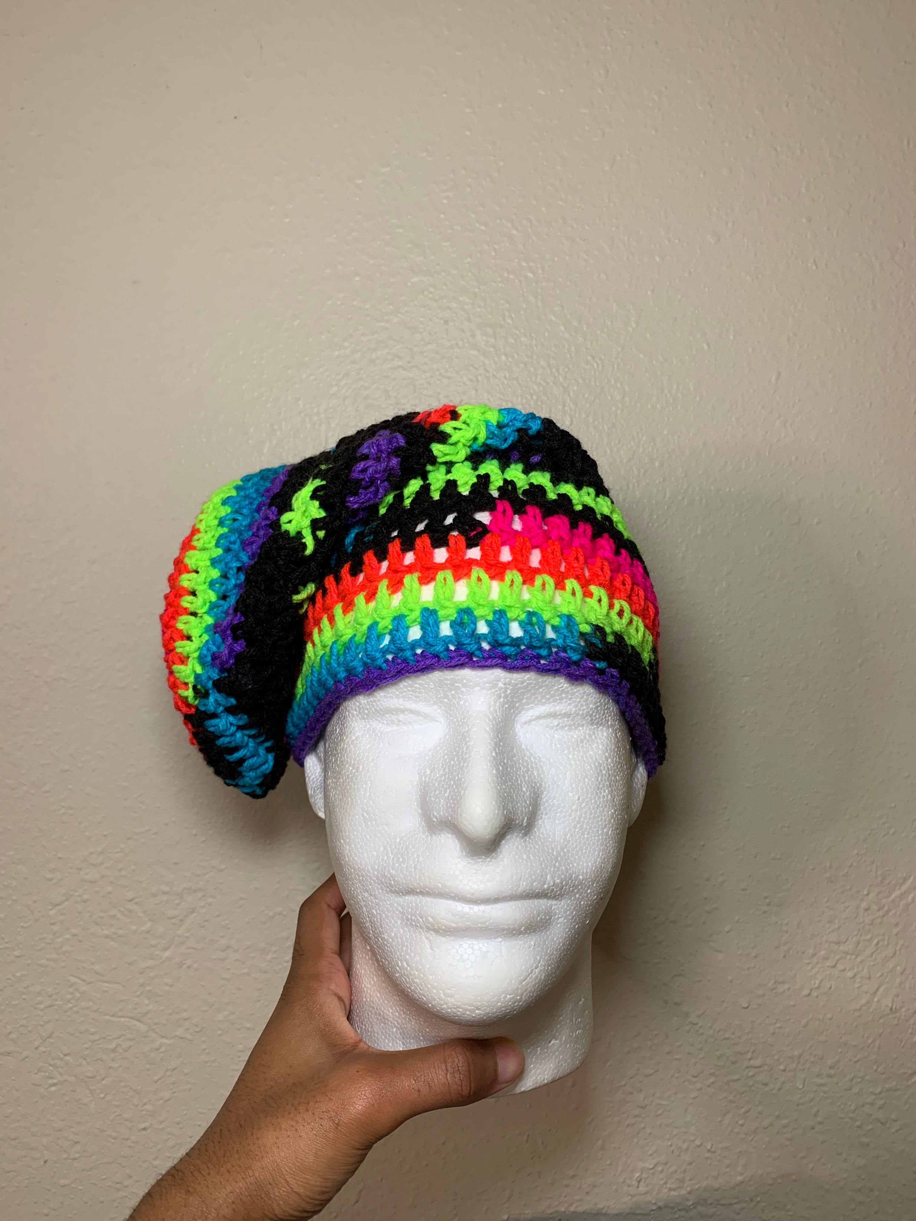 Neon Stripe Slouchy Beanie